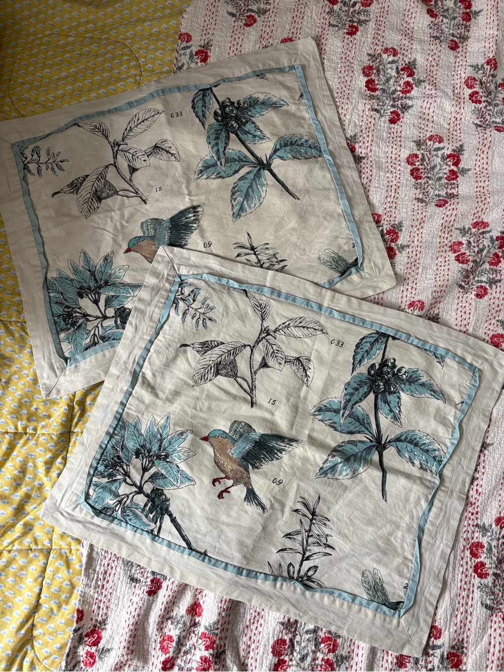 Pair of Madison Park Quincy pillow shams in Regal Bird Pattern.